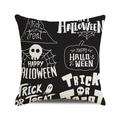 Halloween Trick or Treat throw pillow cover with skull and spider web motifs - Black And White Holiday Slogan Style (16)