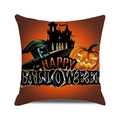 Halloween throw pillow cover with orange pumpkin, castle and wizard hat print - 18x18 Inch / Orange Black Silhouette Castle (30)