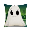 Halloween decorative square pillow case with cute white ghost and pumpkin forest print - Dark Green Jungle Big Eye Ghost Style (35)