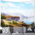 Classic landscape oil painting tapestry with lake and boat scene for wall decoration - 14 / 100x70(Peach Skin)