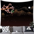 Arazzo in stile giapponese con montagne dorate e fiori di ciliegio su tessuto nero - 100x70(Pelle di Pesca) / Montagna d'Oro Nero Sakura (23)