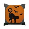 Halloween decorative pillow cover with black cat silhouette and orange moon design - Gray Background Cat Bat (32)