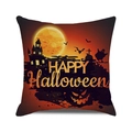 Happy Halloween pillowcase featuring cartoon castle, pumpkin, and ghost designs - 18x18 Inch / Orange Black Jack-o'-lantern Castle (31)