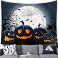 Großer Halloween-Wandteppich mit leuchtenden Kürbissen, hellem Mond und Spinnweben - Leuchtende Kürbisgruppe (11)