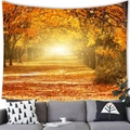 Arazzo foresta autunnale con sentiero dorato in tessuto morbido per decorazione - 100x70(Peluche Corto) / Stile Sentiero della Foresta Dorata (15)