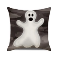 Square Halloween cushion cover featuring a cartoon white ghost and starry night design - Dark Gray Cloud Fog Ghost Style (36)