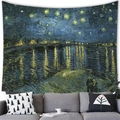 Starry Night Over the Rhone oil painting tapestry hanging above a gray sofa - 18 / 100x70(Peach Skin)