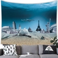 Arazzo da parete cartoon con spiaggia, mondo sottomarino e monumenti famosi del mondo - 100X70 / Stile 19