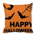 Orange Halloween pillow with black bat and spider web patterns on soft peach skin fabric - Orange Black Bat Spider Web Holiday Slogan Style (32)