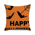 Orange Happy Halloween pillowcase with black bats and spider web printed on cotton linen - 18x18 Inch / Orange Bat Spider Web Style (32)