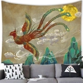 Chinese landscape tapestry featuring a majestic red phoenix over golden mountains - Traditional Red Phoenix (13)