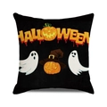 Halloween pillow cover featuring spooky ghosts and orange pumpkins on black fabric - Black Halloween Pumpkin Ghost Style (37)