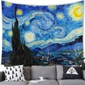Van Gogh Starry Night landscape wall tapestry hanging over a modern sofa - 17 / 100x70(Peach Skin)