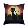 Halloween pillow cover with black cat silhouette and orange full moon on white background - Conifer Forest Black Cat (34)