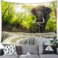African elephant in lush forest with waterfall tapestry for living room wall decor - 100X70 / Forest Elephant and Waterfall (Style 19)