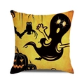 Halloween orange throw pillow cover with cartoon ghost, pumpkin and owl silhouette - Bright Orange Black Silhouette Ghost Style (38)