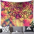 Vibrant watercolor mandala lotus tapestry on white wall above a grey sofa - 15 / 100x70(Peach Skin)