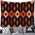 Aztec geometric pattern wall tapestry featuring orange and red tribal motifs on black fabric - 100cmx70cm / Pattern 2