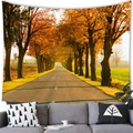 Arazzo da parete in poliestere con sentiero boscoso autunnale e alberi giallo dorato - 100x70(Peluche Corto) / Stile Viale Alberato Autunnale (18)