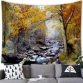 Autumn forest stream landscape tapestry with golden maple leaves for wall decoration - 16 / 100x70(Peach Skin)