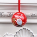Red Christmas tin ball pendant with Santa Claus and reindeer hanging on a white fireplace - Red Santa Claus And Reindeer (A Style)