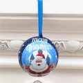 Palla di Natale blu in latta con Babbo Natale e renne e nastro di seta blu - Babbo Natale Blu Scuro E Renna (Stile G)