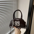 Borsa bowling vintage marrone scuro con stampa Los Angeles e dettagli argento - Marrone