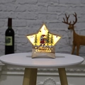 Luminous Christmas wooden star ornament with Santa Claus carving and warm LED light - Small Santa Style