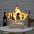 Luminous wooden star LED ornament with snowman and Christmas tree scene and warm light - Large Snowman Style