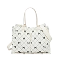 Grand sac fourre-tout en velours côtelé avec motifs nœuds noirs et deux poches avant - Blanc