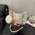 Bolso de hombro vaquero con estrellas, cadena metálica y monedero blanco colgante - Estrella de Cinco Puntas Blanco Arroz