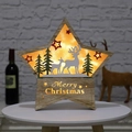 Lighted wooden Christmas star ornament with reindeer silhouette and Merry Christmas text - Large Reindeer Style