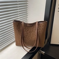 Borsa tote con stampa leopardata marrone in pelle scamosciata e manici sottili - Marrone
