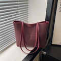 Borsa tote bordeaux con stampa leopardata, grande capacità e spalline alla moda - Rosso