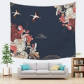 Arazzo giapponese con gru e fiori rossi su tessuto geometrico blu scuro - 100x70(Pelle di Pesca) / Sfondo Blu Gru Wafū (14)