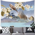 New Chinese landscape wall tapestry with birds on pear blossom branches above sofa - Bird and Pear Blossom (18)