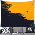 Tapisserie moderne abstraite jaune et bleue avec silhouette de soleil couchant - Style 11 (Montagne Abstraite Jaune-Bleu) / 100x70cm