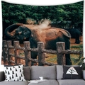 Elephant wildlife tapestry made of soft fabric hanging above a grey sofa in a living room - 100X70 / Outdoor Nature Elephant (Style 20)