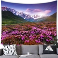 Scenic tapestry featuring snow mountains and purple flower fields hanging above a sofa - 100cmx70cm / Snow Mountain Green Slope Purple Flower Sea (6)