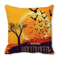 Halloween throw pillow with orange moon, bats, and Trick or Treat text design - Orange Yellow Black Moon Dead Tree Bat Style (35)