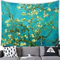 Van Gogh Almond Blossoms tapestry wall hanging with blue background for home decor - 19 / 100x70(Peach Skin)