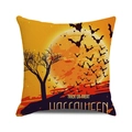 Halloween throw pillow cover with bats, moon, and Trick or Treat print on cotton linen - 18x18 Inch / Orange Yellow Moon Bat Style (35)