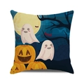 Halloween cartoon ghost and pumpkin pillow cover with dark blue night sky background - Dark Blue Night Sky Pumpkin Ghost Style (40)