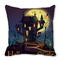 Square Halloween pillow cover featuring a watercolor spooky castle and full moon - 18x18 Inch / Halloween Castle Full Moon (23)