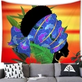 African woman silhouette tapestry with floral headwrap and sunset palm leaf background - 18 / 100x70(Peach Skin)