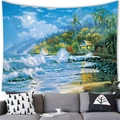 Tropical beach oil painting tapestry with palm trees and ocean for wall decoration - 20 / 100x70(Peach Skin)