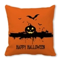 Orange Halloween pillowcase featuring Jack-o-lantern silhouette and Happy Halloween text - Orange Splatter Jack-o'-lantern Bat Silhouette Style (36)
