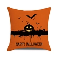 Orange Halloween pillowcase featuring black pumpkin lantern and bat silhouette print - 18x18 Inch / Orange Pumpkin Bat Silhouette (36)