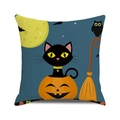 Halloween pillow cover with black cat in pumpkin illustration on linen fabric - Cat In Pumpkin Owl (38)