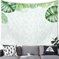 Minimalist wall tapestry with green tropical monstera leaves on a white background - Abstract Wave Green Plant Minimalist Style (16)
